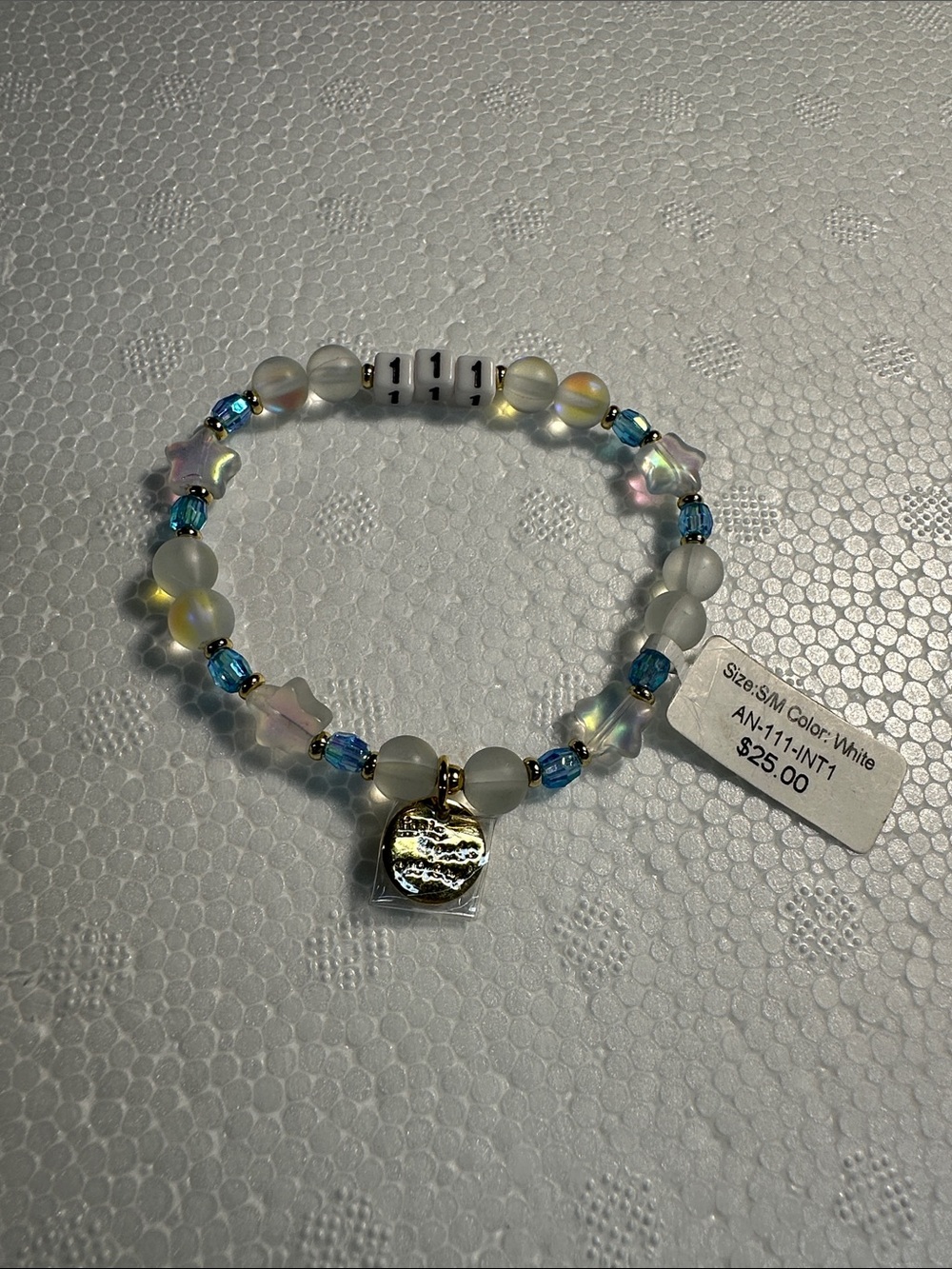 Little Words Project 111 Iridescent White and Blue Bracelet with Gold Accent SM
